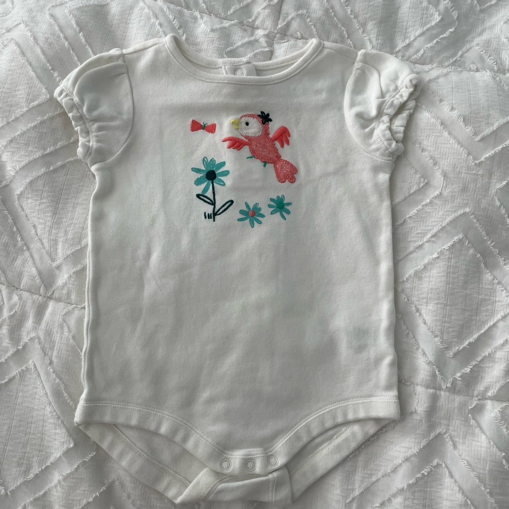 White Kids One Piece with Bird Floral Design